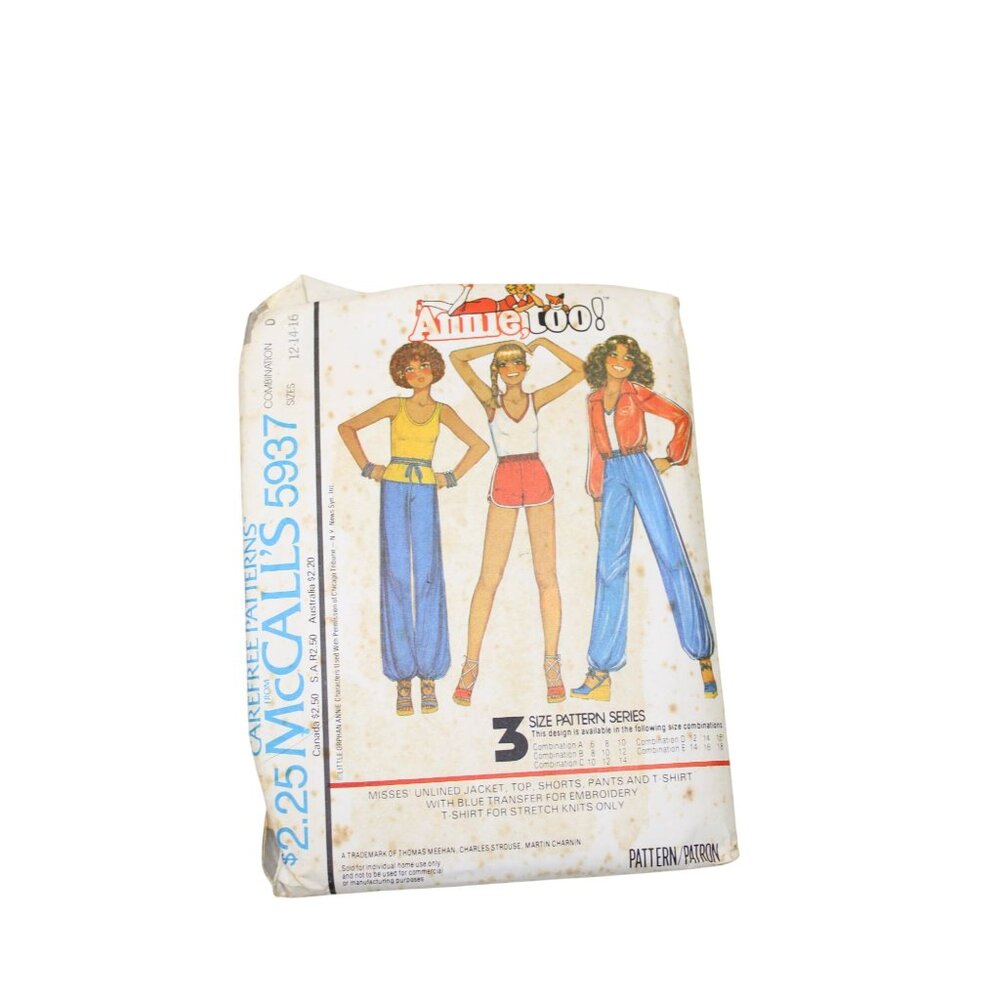 McCalls 5937 Sportswear Pattern Vintage 1978 92753 Size 12 14 16 UNCUT Annie
